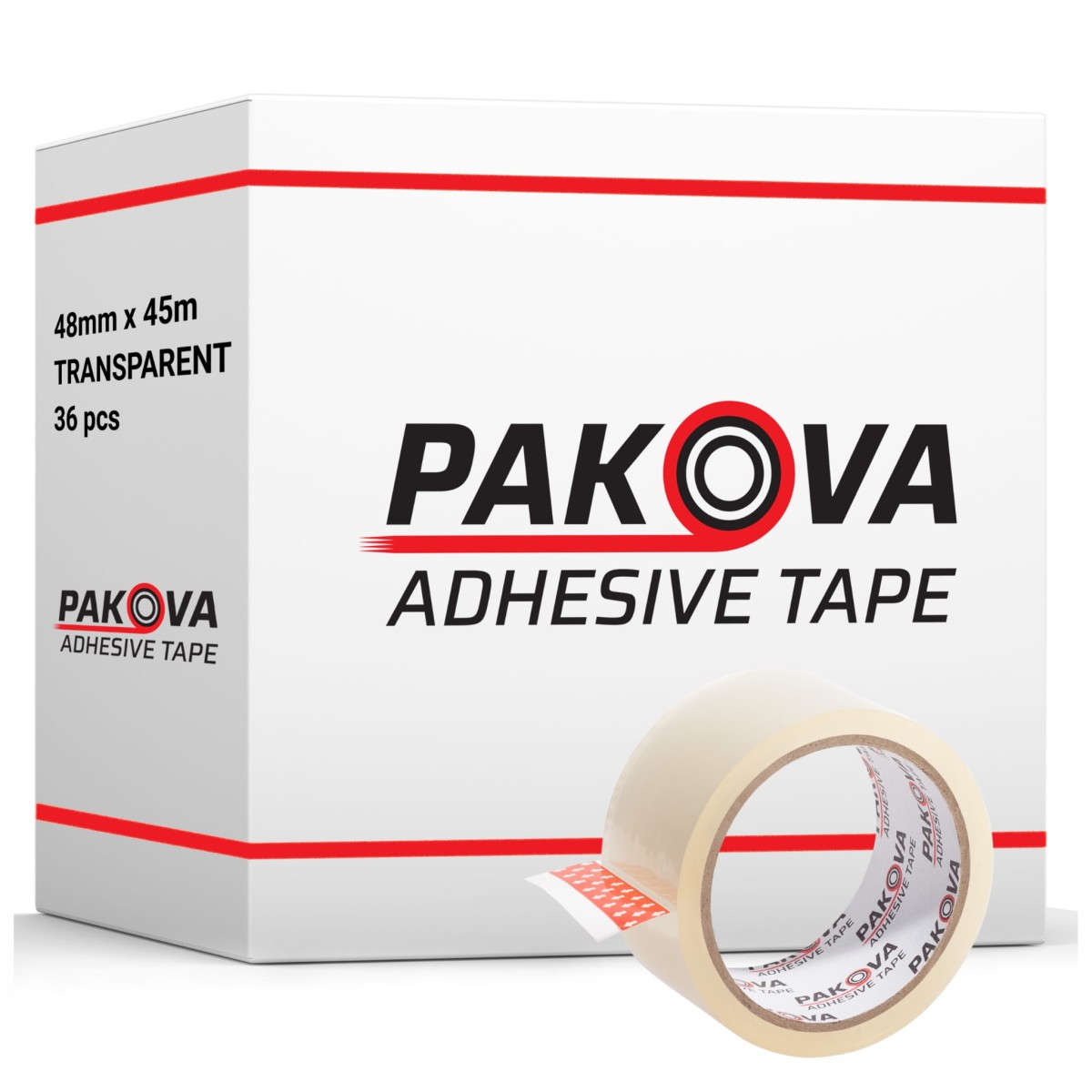 Taśma pakowa PAKOVA 48/66yard transparent na tle kartonu zbiorczego